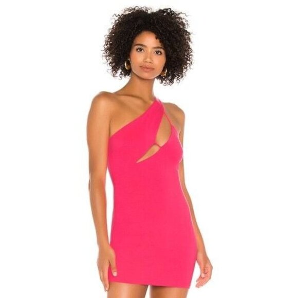 Superdown Maliya One Shoulder Mini Dress in Neon Pink  Size XS - Picture 1 of 9